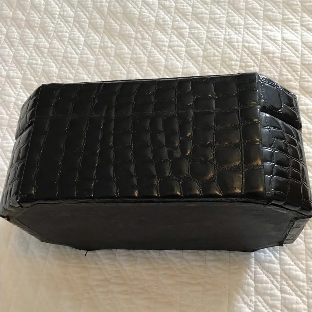 Vintage Croc Embossed JEWELRY BOX Travel Case Black Patent